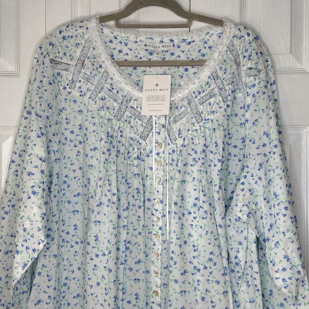Eileen West Moonlight Sonata Robe 4X NWT Blue Floral 100 Cotton Lawn Plus Size